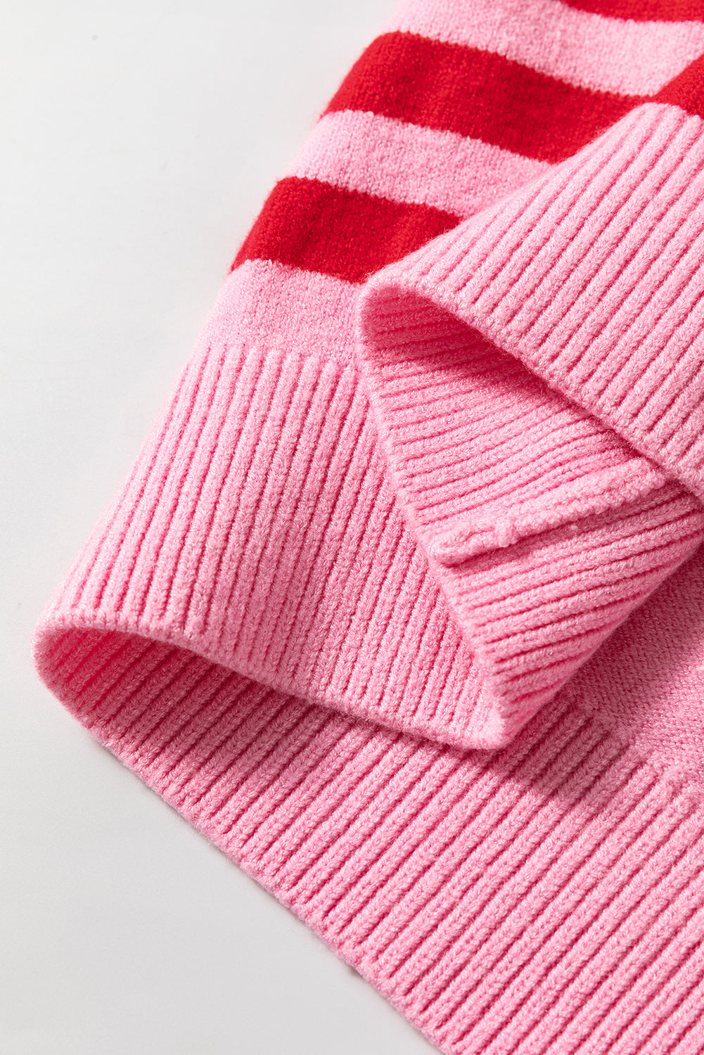 Pink Stripe Bubble Sleeve Drop Shoulder Ribbed Trim Sweater Sweaters JT's Designer Fashion