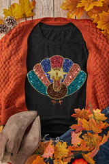 Black Glitter Turkey Graphic Thanksgiving T Shirt Graphic Tees JT's Designer Fashion