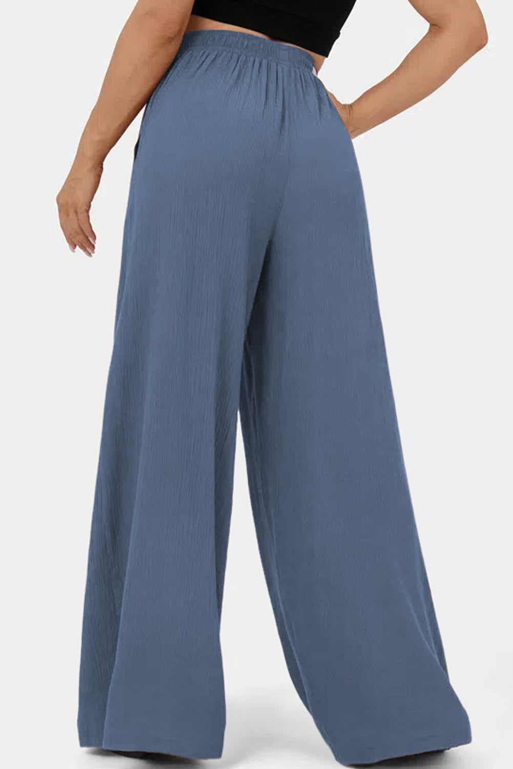Sail Blue High Waisted Tie Front Side Pocket Wide Leg Flowy Casual Pants Pants & Culotte JT's Designer Fashion