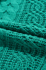 Sea Green Cable Knit V Neck Contrast Drawstring Hooded Sweater Sweaters JT's Designer Fashion