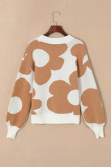 Khaki Big Flower Pattern Drop Shoulder Sweater Sweaters JT's Designer Fashion