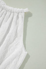 White Lace Sleeveless Knot Hollow Out Back Tied Waist Mini Dress Mini Dresses JT's Designer Fashion