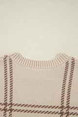 Khaki Plaid Pattern Knitted Drop Shoulder Sweater Sweaters JT's Designer Fashion
