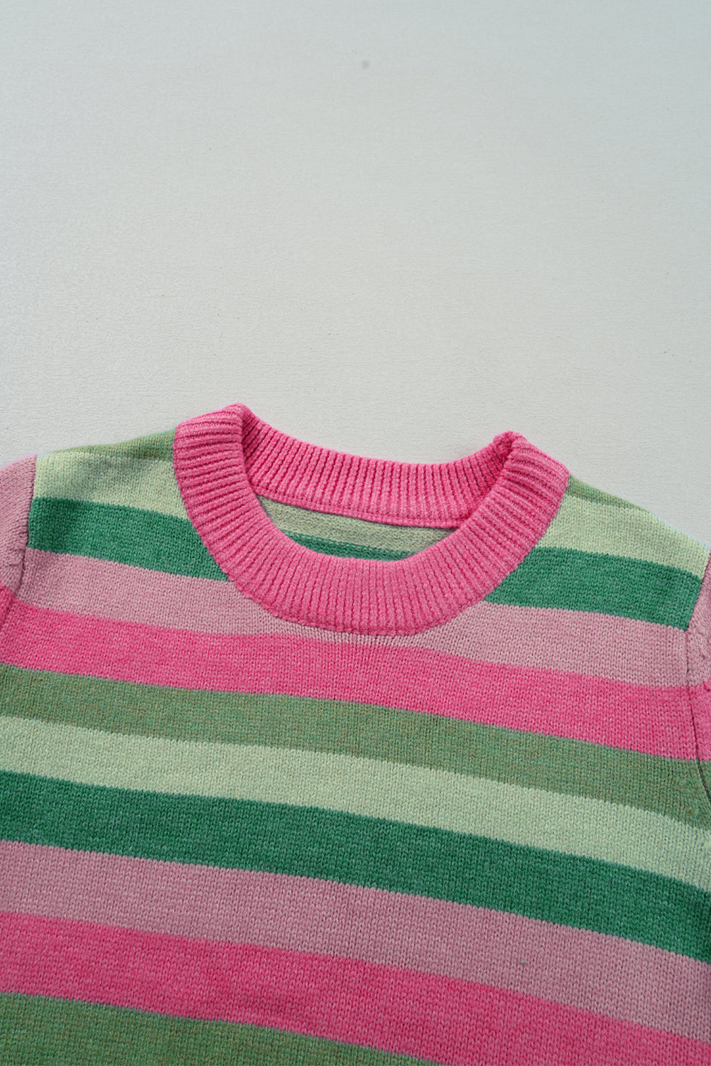 Green Color Block Ribbed Edge Round Neck Sweater Sweaters JT's Designer Fashion