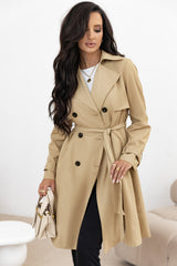 Pale Khaki Solid Color Lapel Collar Waist Tie Wind Coat Coats JT's Designer Fashion