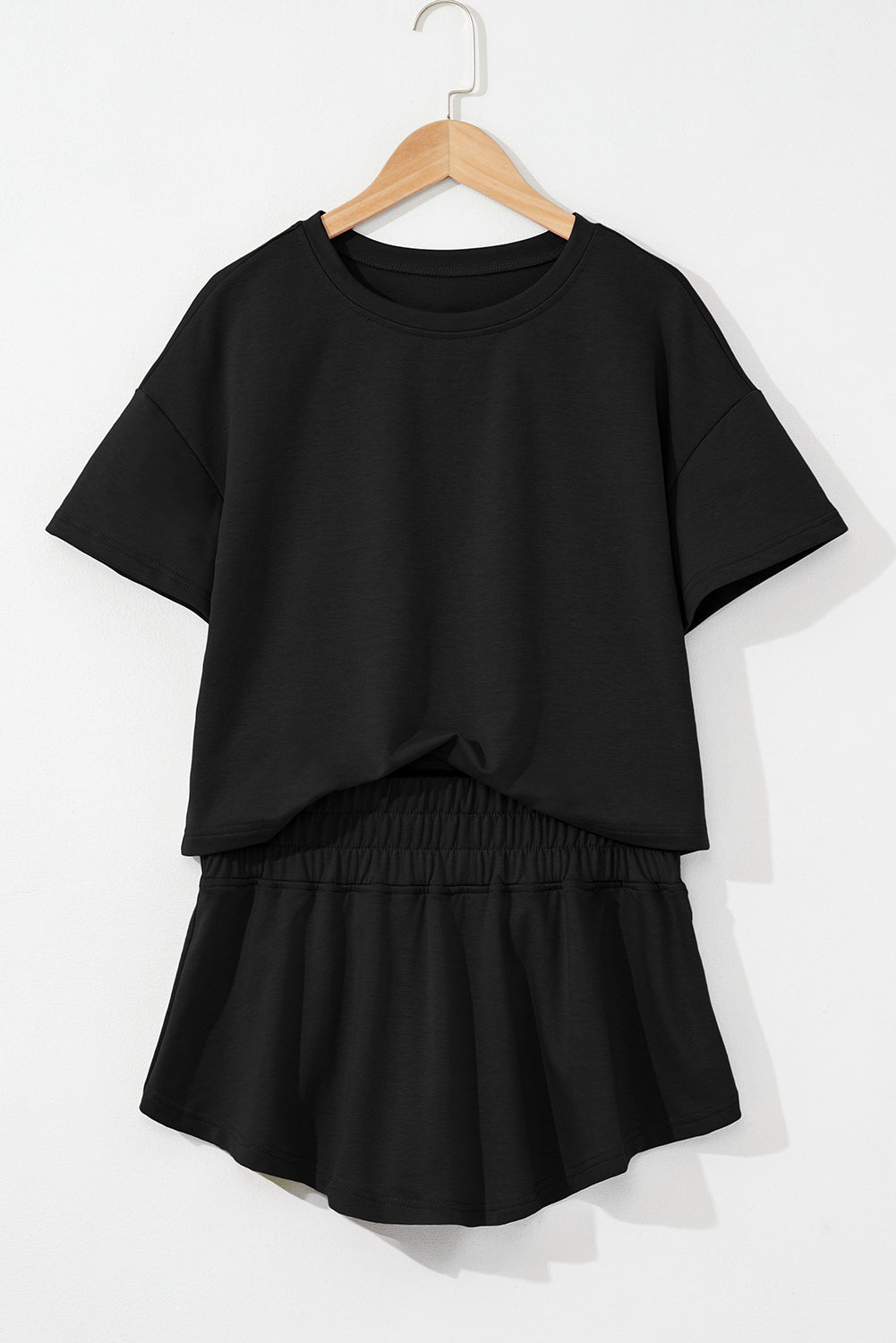Black 2pcs Cropped Tee and Ruffle High Waist Skort Set Short Sets JT's Designer Fashion