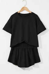 Black 2pcs Cropped Tee and Ruffle High Waist Skort Set Short Sets JT's Designer Fashion