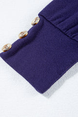 Blue Stripe Colorblock Button Decor Long Sleeve V Neck Top Long Sleeve Tops JT's Designer Fashion