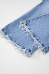 Beau Blue Mineral Wash Raw Hem High Waist Flared Jeans Jeans JT's Designer Fashion