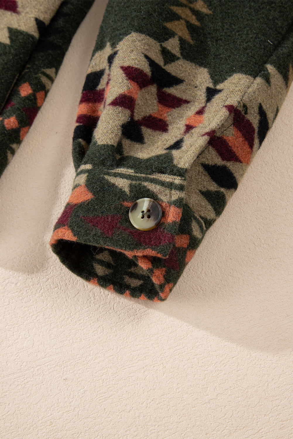 Green Aztec Print Flap Pockets Long Sleeve Shacket Jackets JT's Designer Fashion