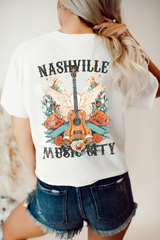 White NASHVILLE MUSIC CITY Guitar Wings Graphic Tee Graphic Tees JT's Designer Fashion