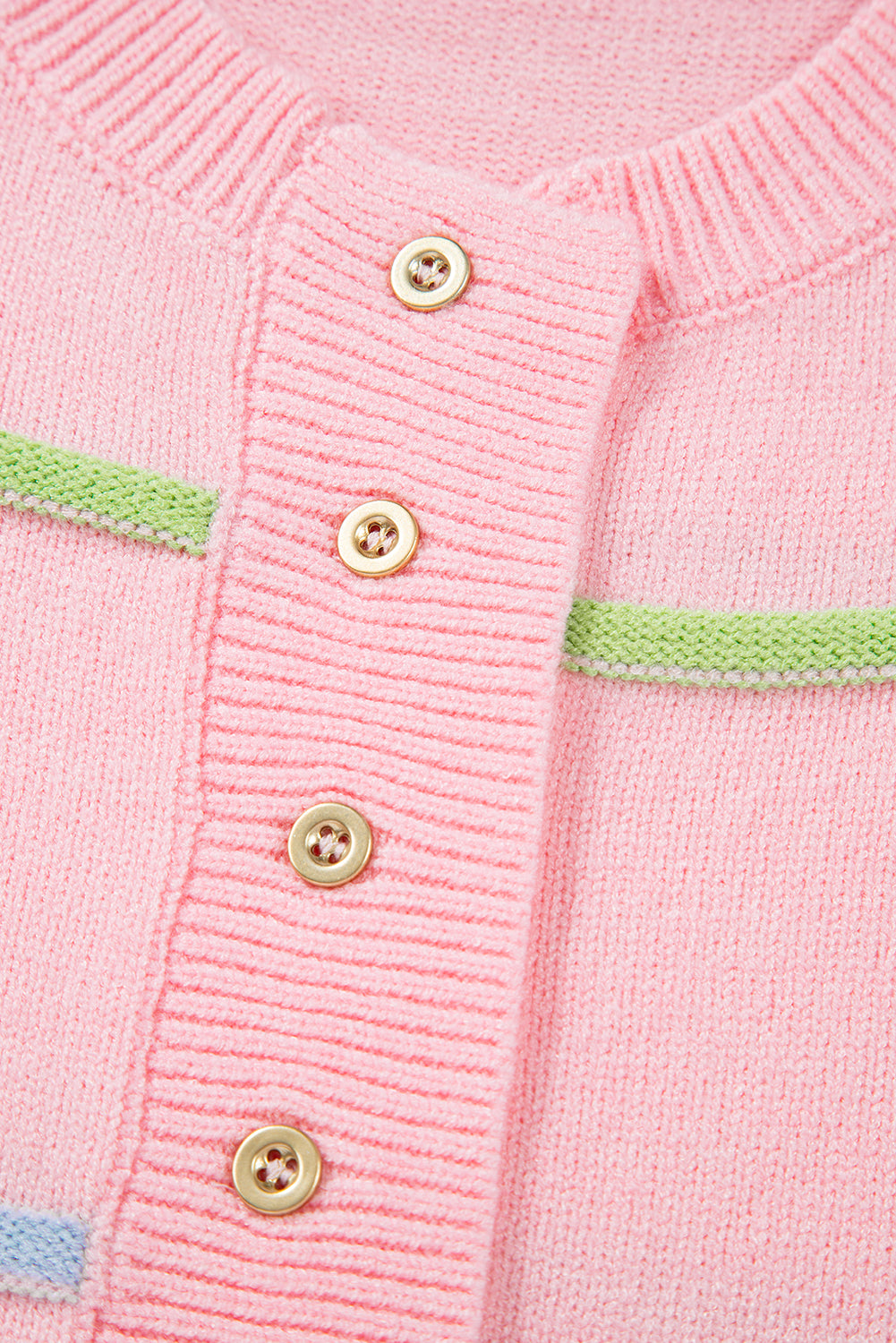 Pink Rainbow Stripes Drop Shoulder Baggy Henley Sweater Sweaters JT's Designer Fashion