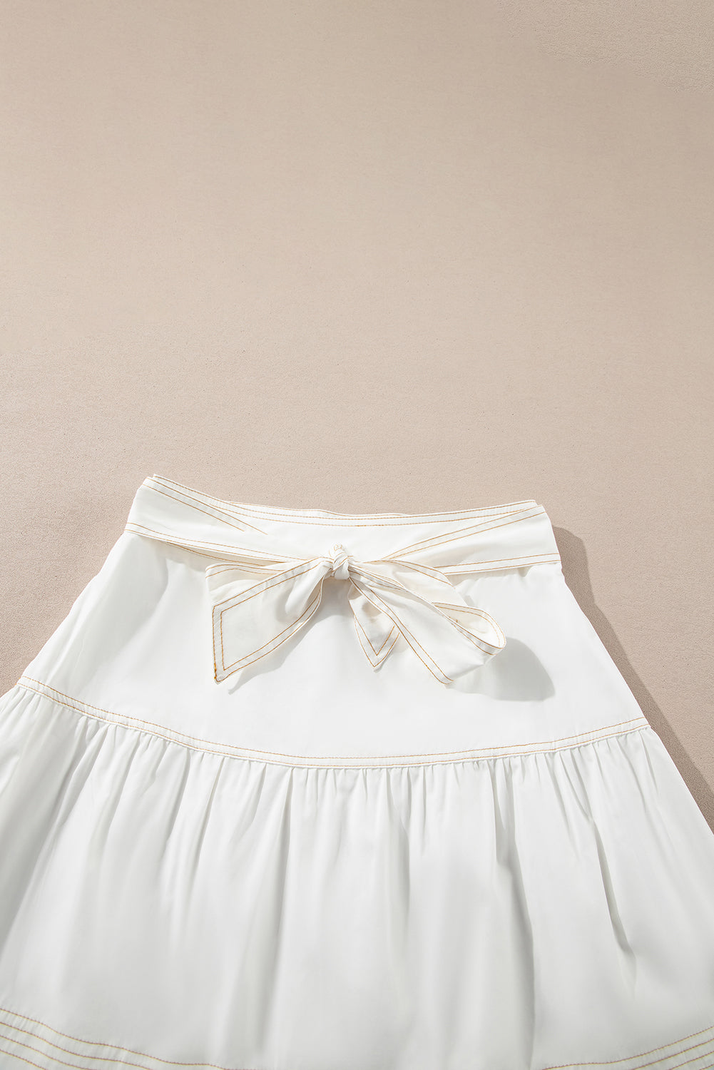 White Contrast Stitching Trim Knotted High Waist A-Line Mini Skirt Skirts & Petticoat JT's Designer Fashion