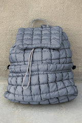 Dusk Blue Solid Flapped Quilted Puffer Backpack Backpacks JT's Designer Fashion