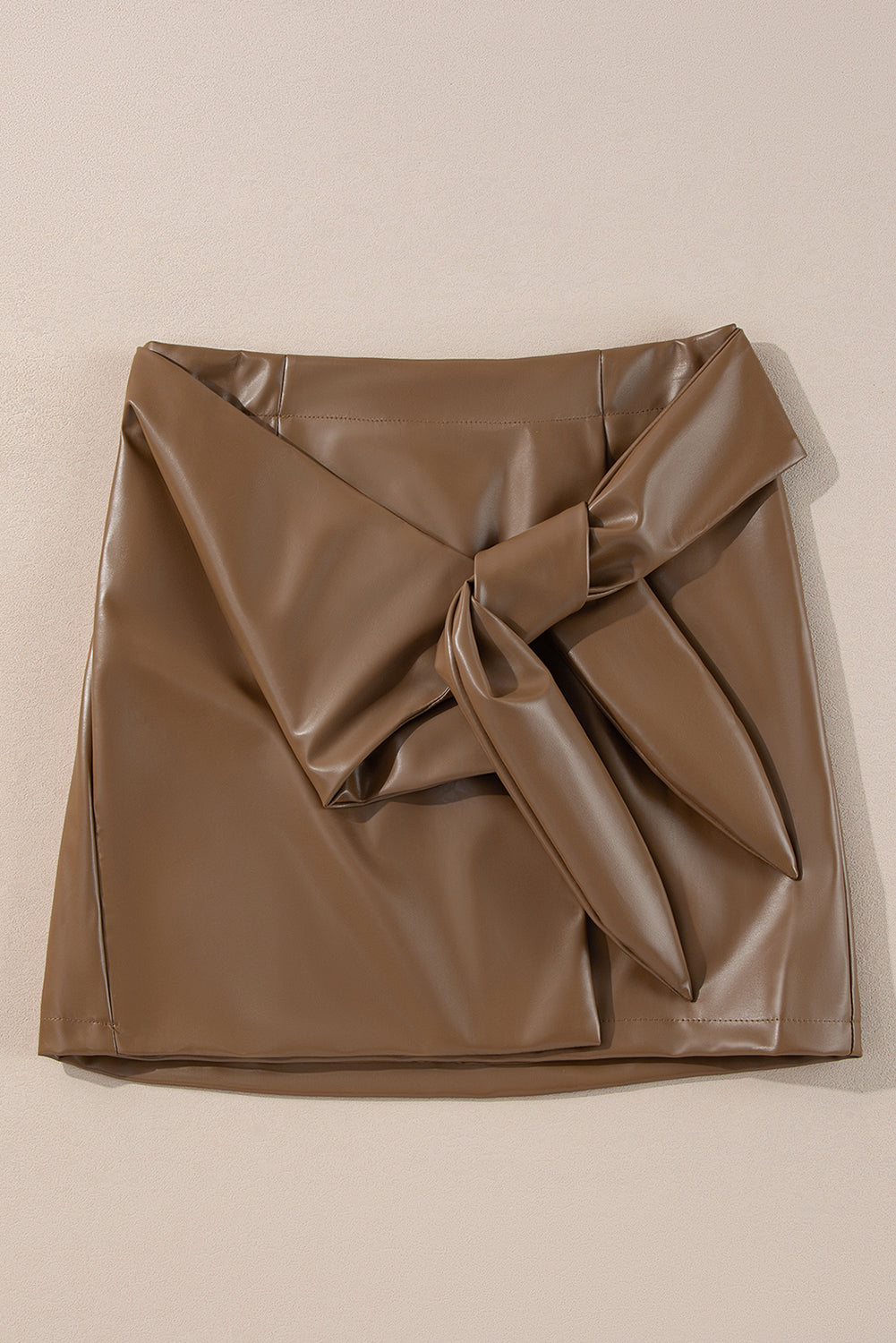 Coffee Bowknot Faux Leather Mini Skirt Skirts & Petticoat JT's Designer Fashion