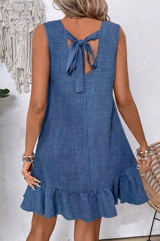 Ashleigh Blue Knot Scoop Back Ruffle Hem Sleeveless Mini Dress Mini Dresses JT's Designer Fashion