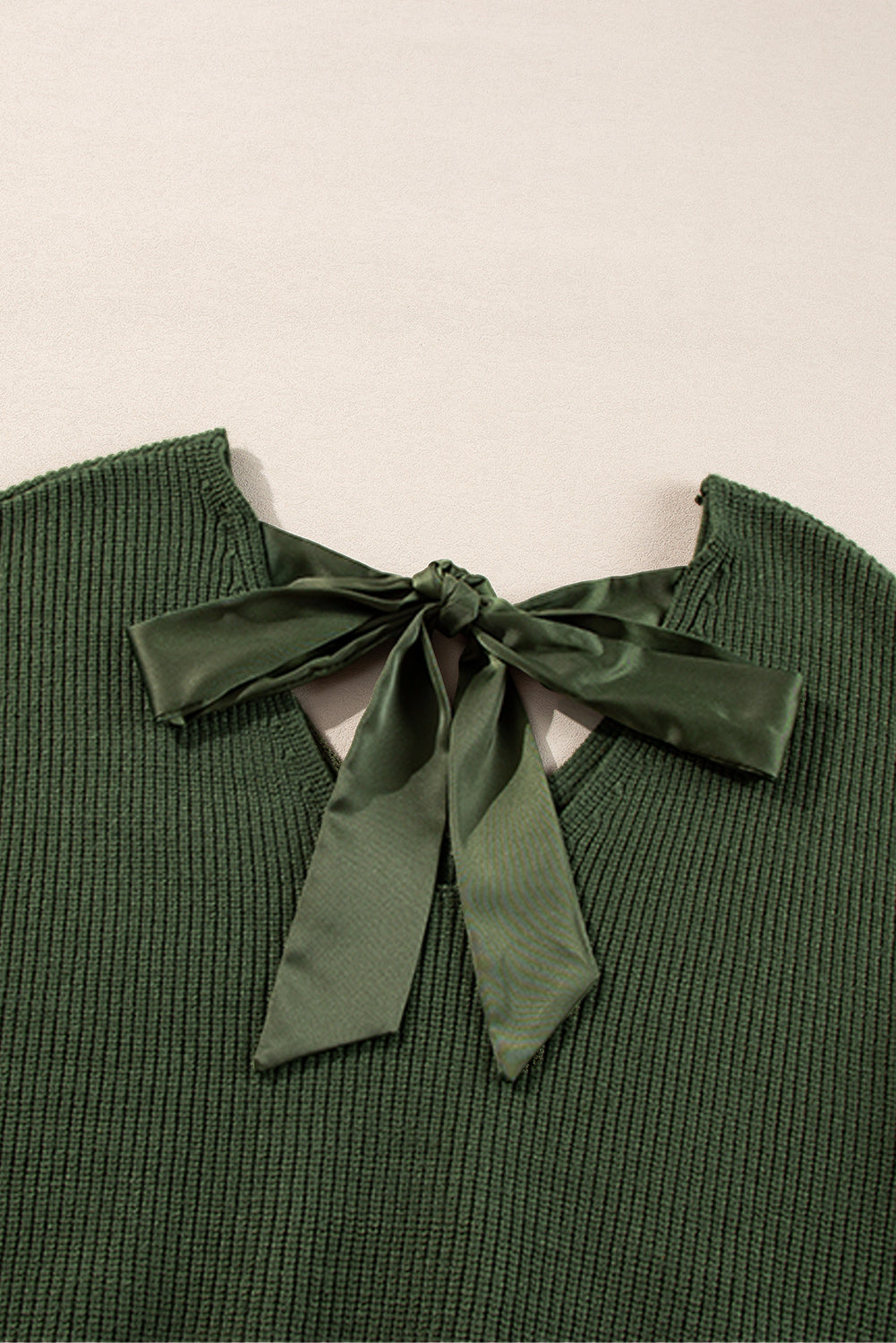 Jungle Green Lantern Sleeve V Neck Knot Back Sweater Sweaters JT's Designer Fashion