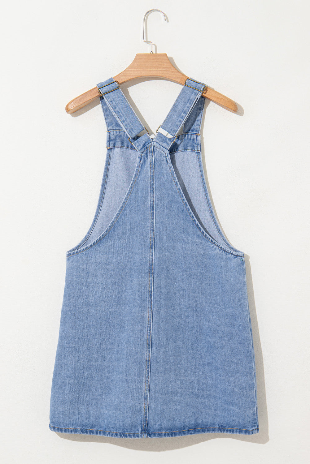 Beau Blue Wide Strap Button Front Pocketed Denim Mini Dress Mini Dresses JT's Designer Fashion