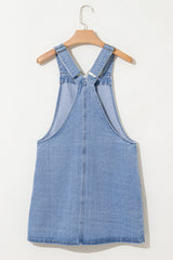 Beau Blue Wide Strap Button Front Pocketed Denim Mini Dress Mini Dresses JT's Designer Fashion