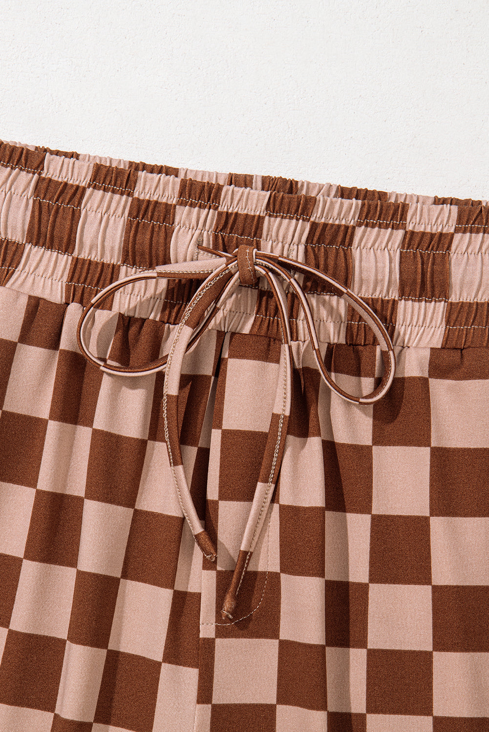 Khaki Checkered Elastic High Waist Loose Casual Pants Pants & Culotte JT's Designer Fashion