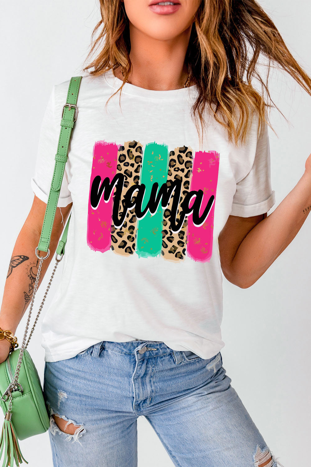 White Mama Leopard Brush Stroke Graphic T Shirt Graphic Tees JT's Designer Fashion