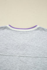 Light Grey Contrast Striped Bands Cropped Pullover and Athletic Short Set Short Sets JT's Designer Fashion