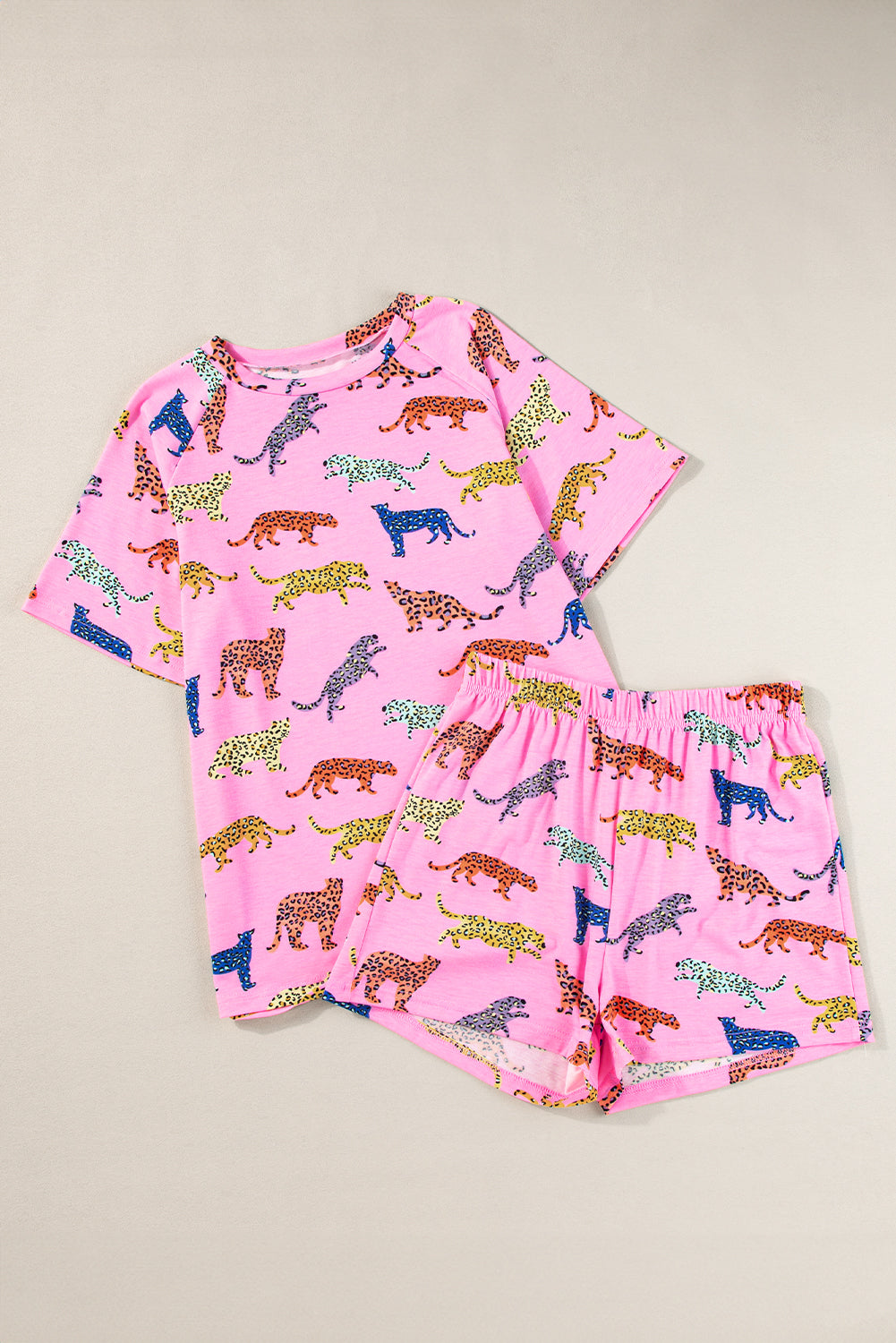 Pink Flower Print Short Sleeve High Waist Two Piece Shorts Set Short Sets JT's Designer Fashion