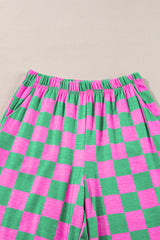 Green 2-Tone Checked Print High Waist Wide Leg Pants Pants & Culotte JT's Designer Fashion