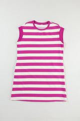 Rose Stripe Cap Sleeve Pocketed Shift T-shirt Dress T Shirt Dresses JT's Designer Fashion