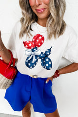 White American Flag Inspired Balloon Dog Graphic Cotton Blend T Shirt Graphic Tees JT's Designer Fashion