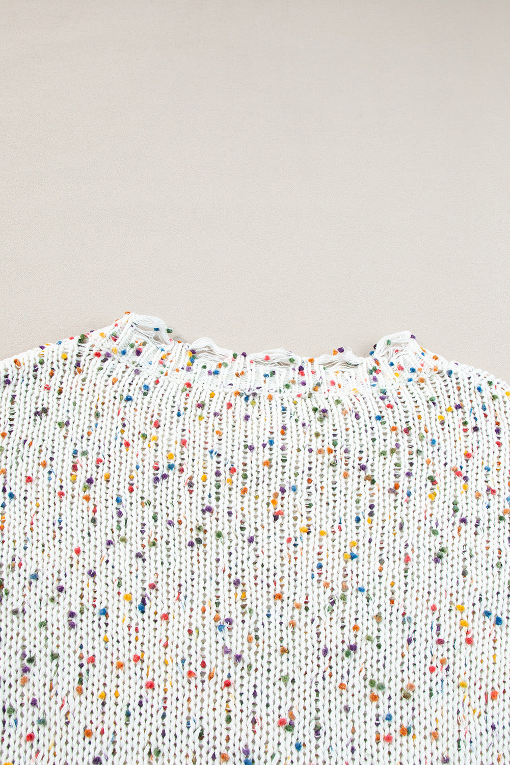 White Colorful Confetti Distressed Knit Sweater Sweaters JT's Designer Fashion