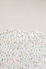 White Colorful Confetti Distressed Knit Sweater Sweaters JT's Designer Fashion