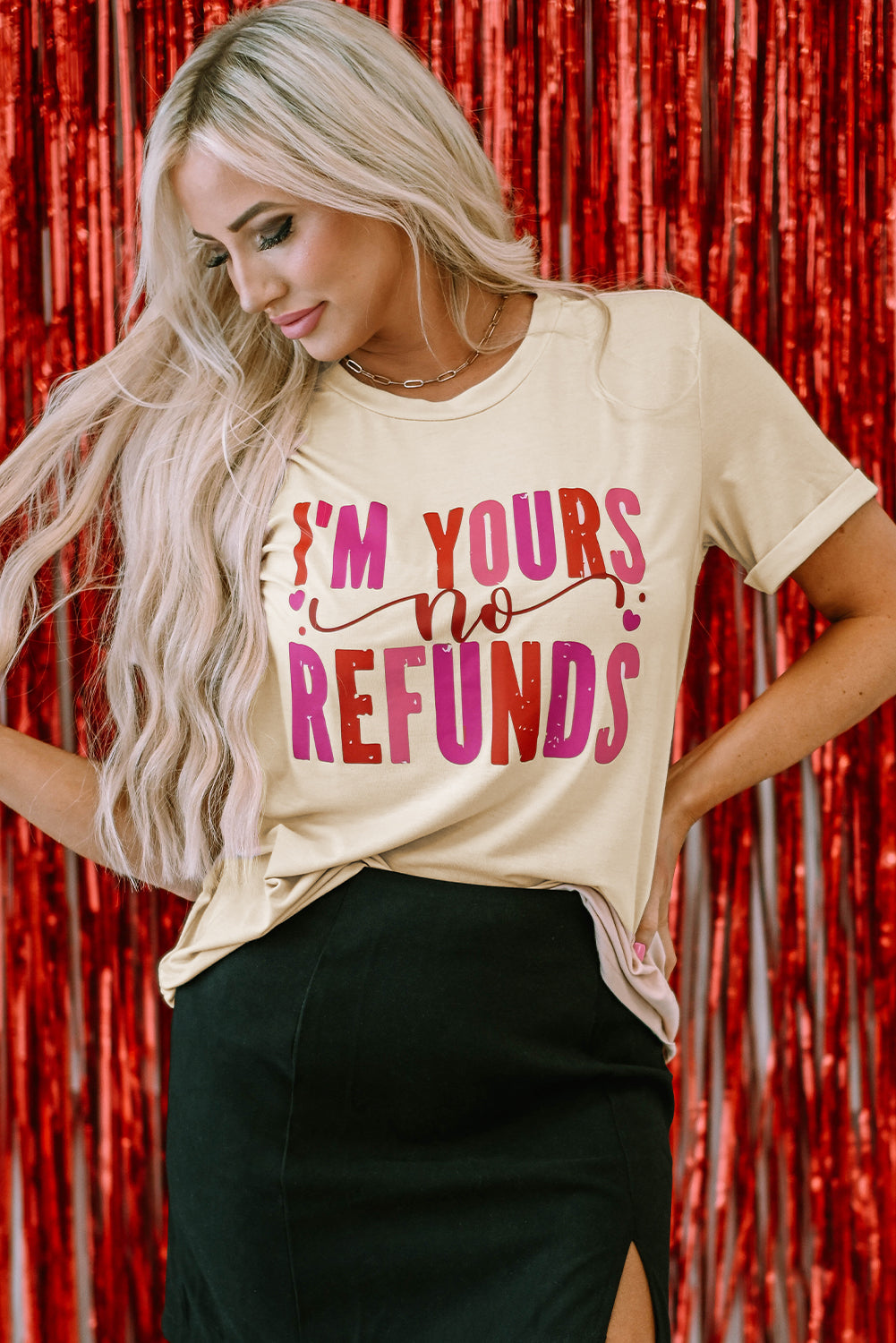 Khaki I'm Yours No Refunds Crew Neck Graphic Tee Graphic Tees JT's Designer Fashion