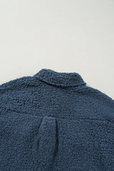 Blue Contrast Flap Pocket Single Breasted Teddy Coat Coats JT's Designer Fashion