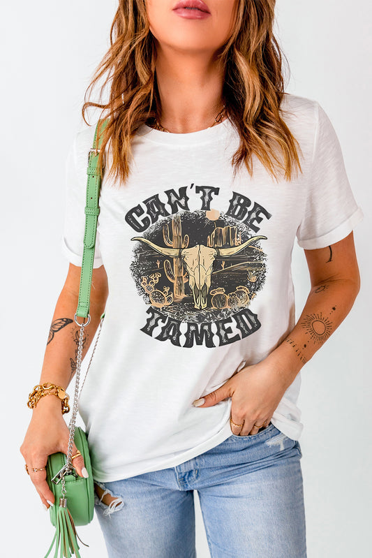 White Cant Be Tamed Western Steer Head Crew Neck T Shirt Graphic Tees JT's Designer Fashion
