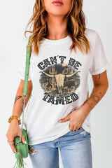 White Cant Be Tamed Western Steer Head Crew Neck T Shirt Graphic Tees JT's Designer Fashion
