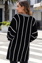 Black Colorblock Striped V Neck Knitted Loose Sweater Sweaters JT's Designer Fashion
