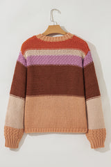 Multicolour Cropped Colorblock Drop Shoulder Knitted Sweater Sweaters JT's Designer Fashion