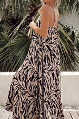 Black Abstract Print Open Back Boho Loose Long Sundress Maxi Dresses JT's Designer Fashion