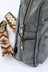 Gray Double Zipper Faux Leather Backpack Backpacks JT's Designer Fashion