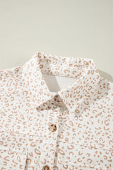 Beige Leopard Print Flap Pockets Buttoned Corduroy Shacket Jackets JT's Designer Fashion