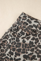 Khaki Leopard Denim Mini Skirt Skirts & Petticoat JT's Designer Fashion