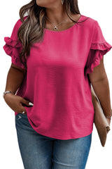 Bright Pink Ruffled Short Sleeve Plus Size Top Plus Size JT's Designer Fashion