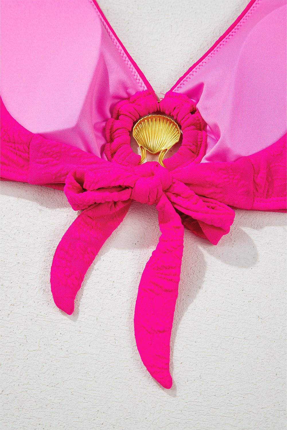 Rose Red Gold Shell Decor Wire-free Knotted 2pcs Bikini Swimsuit High Waisted Swimsuit JT's Designer Fashion