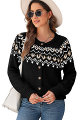 Black Western Fashion Abstract Printed Cardigan Sweater Cardigans JT's Designer Fashion