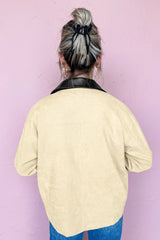 Parchment Contrast Leather Collar Textured Zip Up Jacket Jackets JT's Designer Fashion