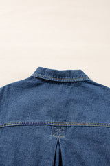Dark Blue Washed Oversize Pocketed Denim Jacket Denim Jackets JT's Designer Fashion