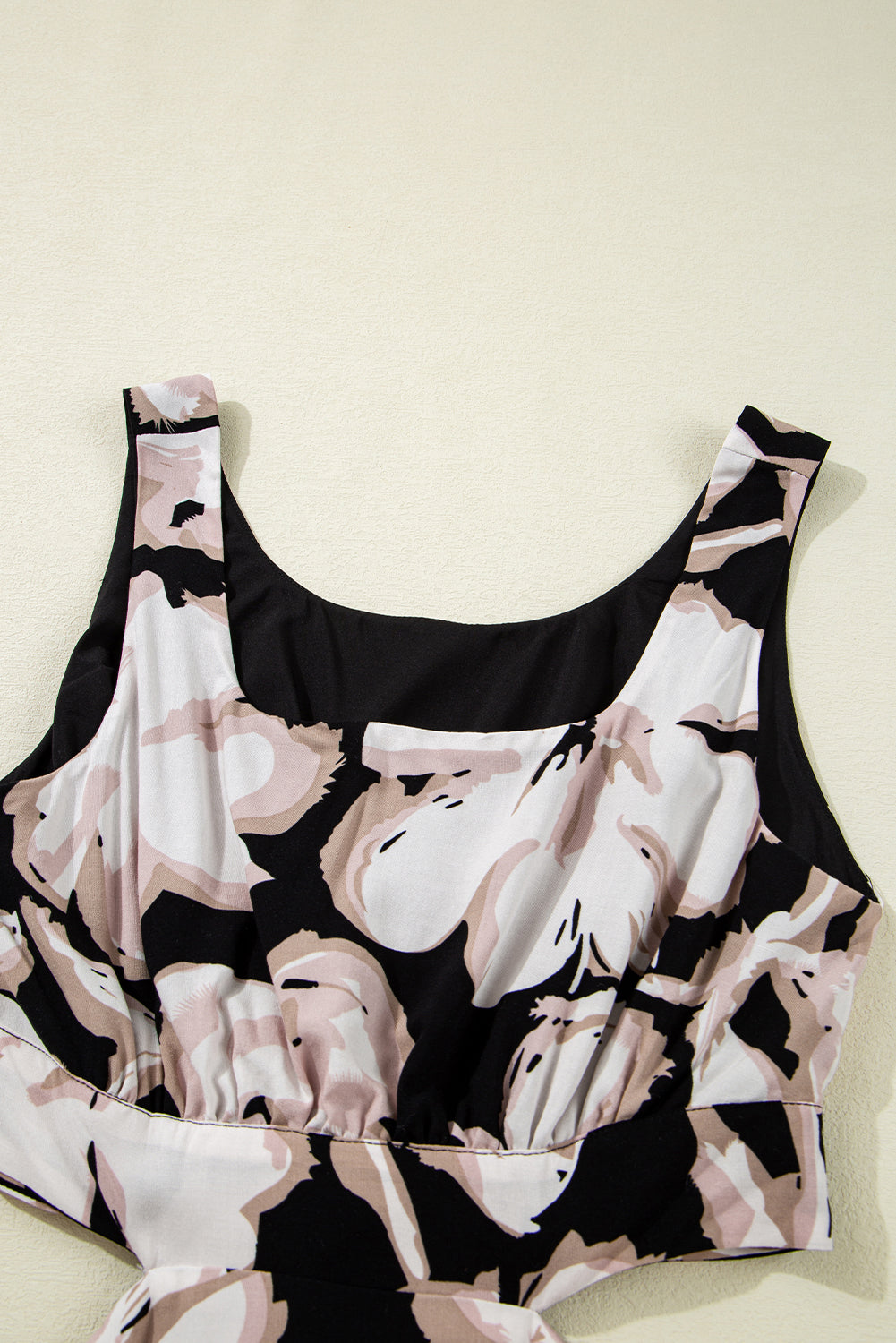 Black Floral Cutout Square Neck Knot Back Sleeveless Long Dress Maxi Dresses JT's Designer Fashion