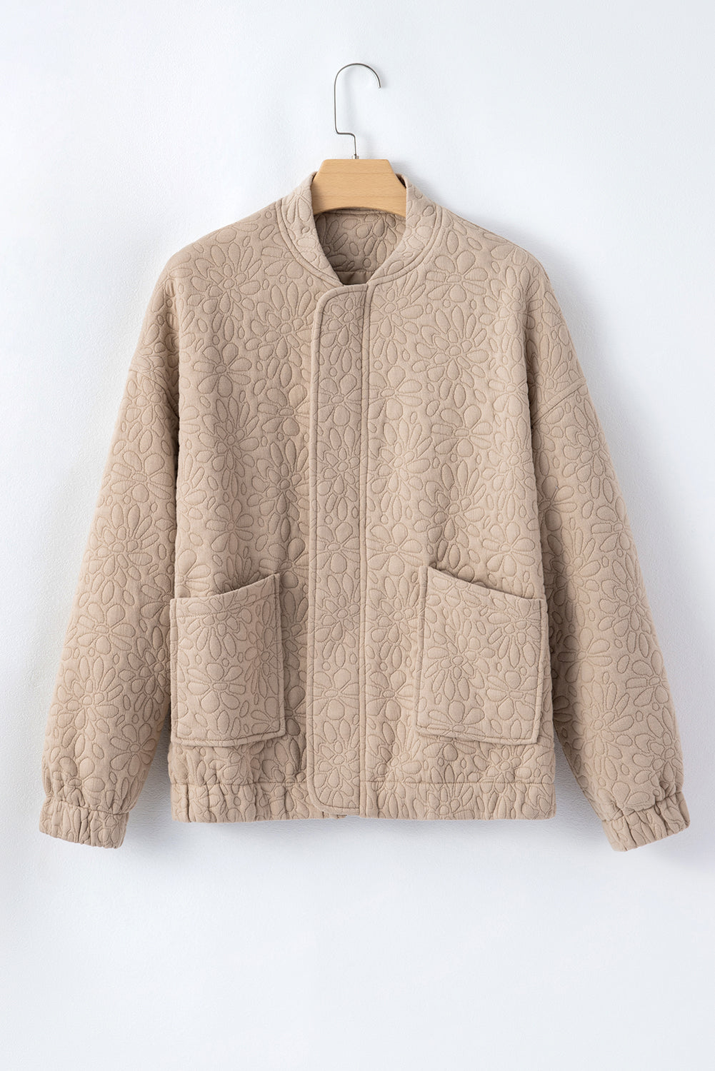 Light French Beige Floral Quilted Jacket Jackets JT's Designer Fashion