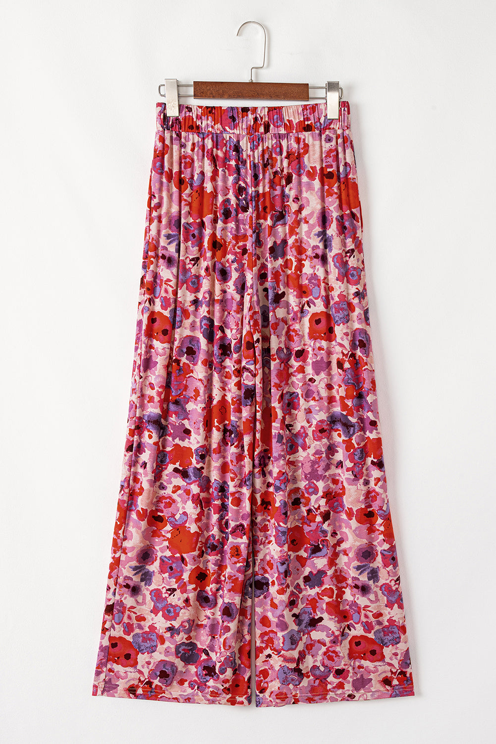 Purple Floral Wide Leg Elastic High Waist Pants Pants & Culotte JT's Designer Fashion